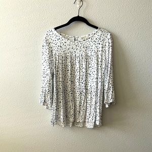 Navy Blue Spotted Long Sleeve Blouse